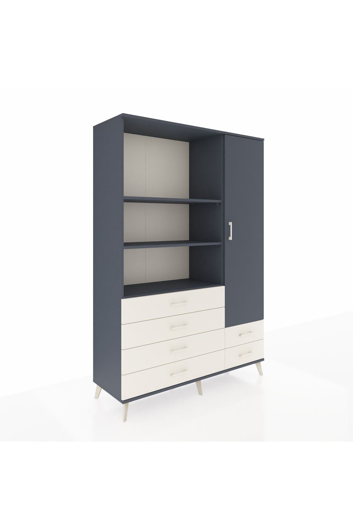 Hyperion Dolap 7 Raflı 6 Çekmeceli Tek Kapaklı  132x44x195 Antrasit-Antrasit/Aytaşı