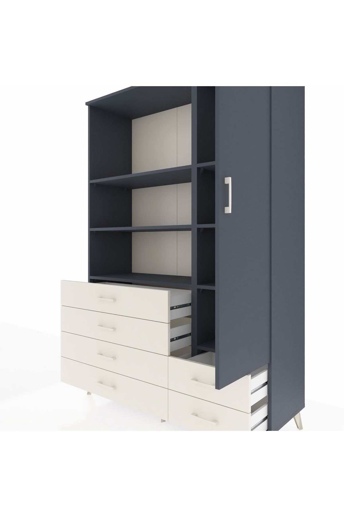 Hyperion Dolap 7 Raflı 6 Çekmeceli Tek Kapaklı  132x44x195 Antrasit-Antrasit/Aytaşı