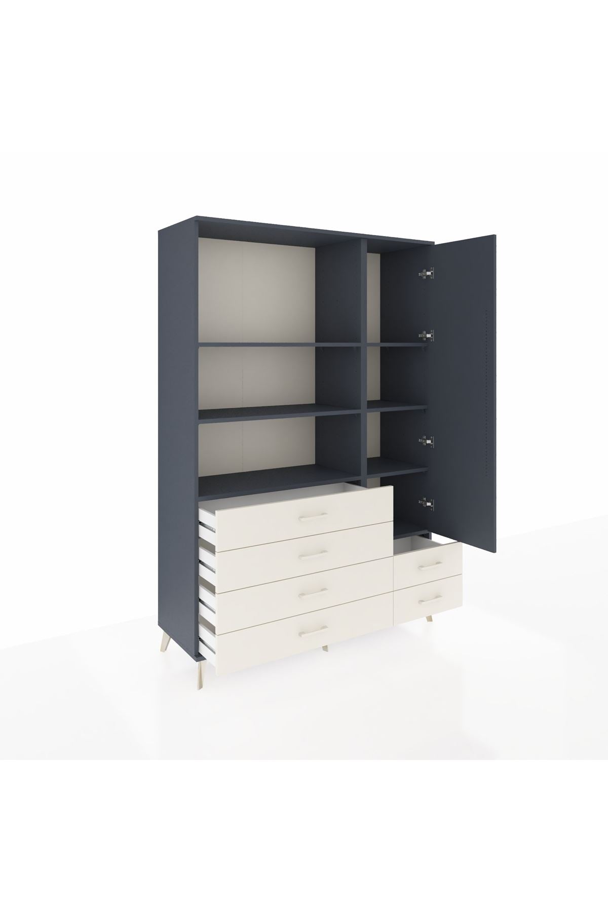 Hyperion Dolap 7 Raflı 6 Çekmeceli Tek Kapaklı  132x44x195 Antrasit-Antrasit/Aytaşı