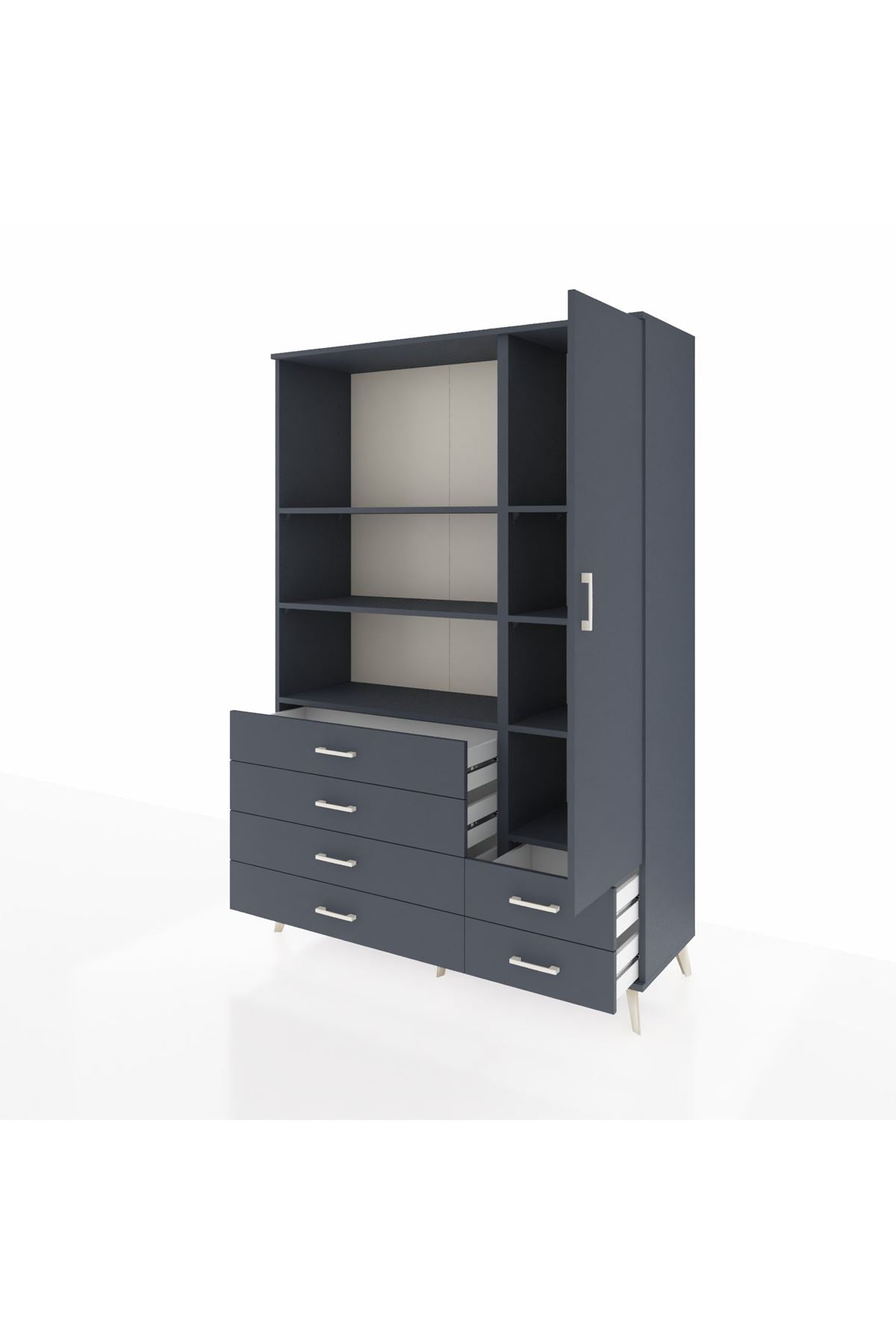 Hyperion Dolap 7 Raflı 6 Çekmeceli Tek Kapaklı  132x44x195 Antrasit-Antrasit/Antrasit