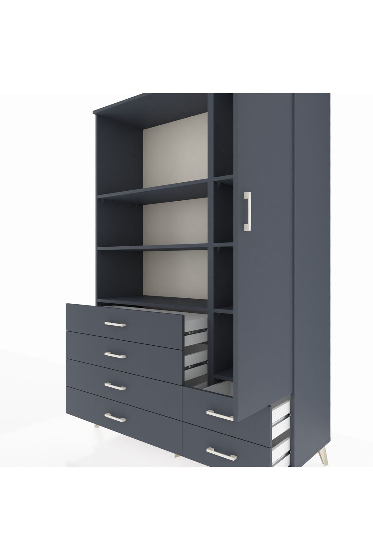 Hyperion Dolap 7 Raflı 6 Çekmeceli Tek Kapaklı  132x44x195 Antrasit-Antrasit/Antrasit