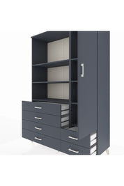 Hyperion Dolap 7 Raflı 6 Çekmeceli Tek Kapaklı  132x44x195 Antrasit-Antrasit/Antrasit