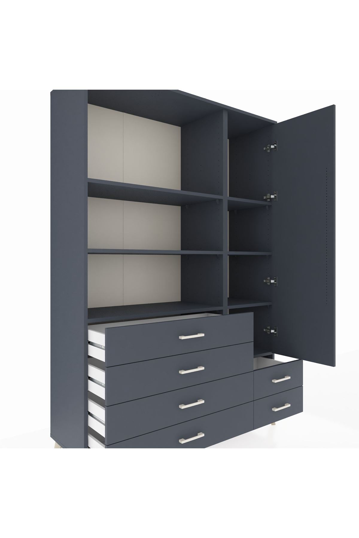 Hyperion Dolap 7 Raflı 6 Çekmeceli Tek Kapaklı  132x44x195 Antrasit-Antrasit/Antrasit