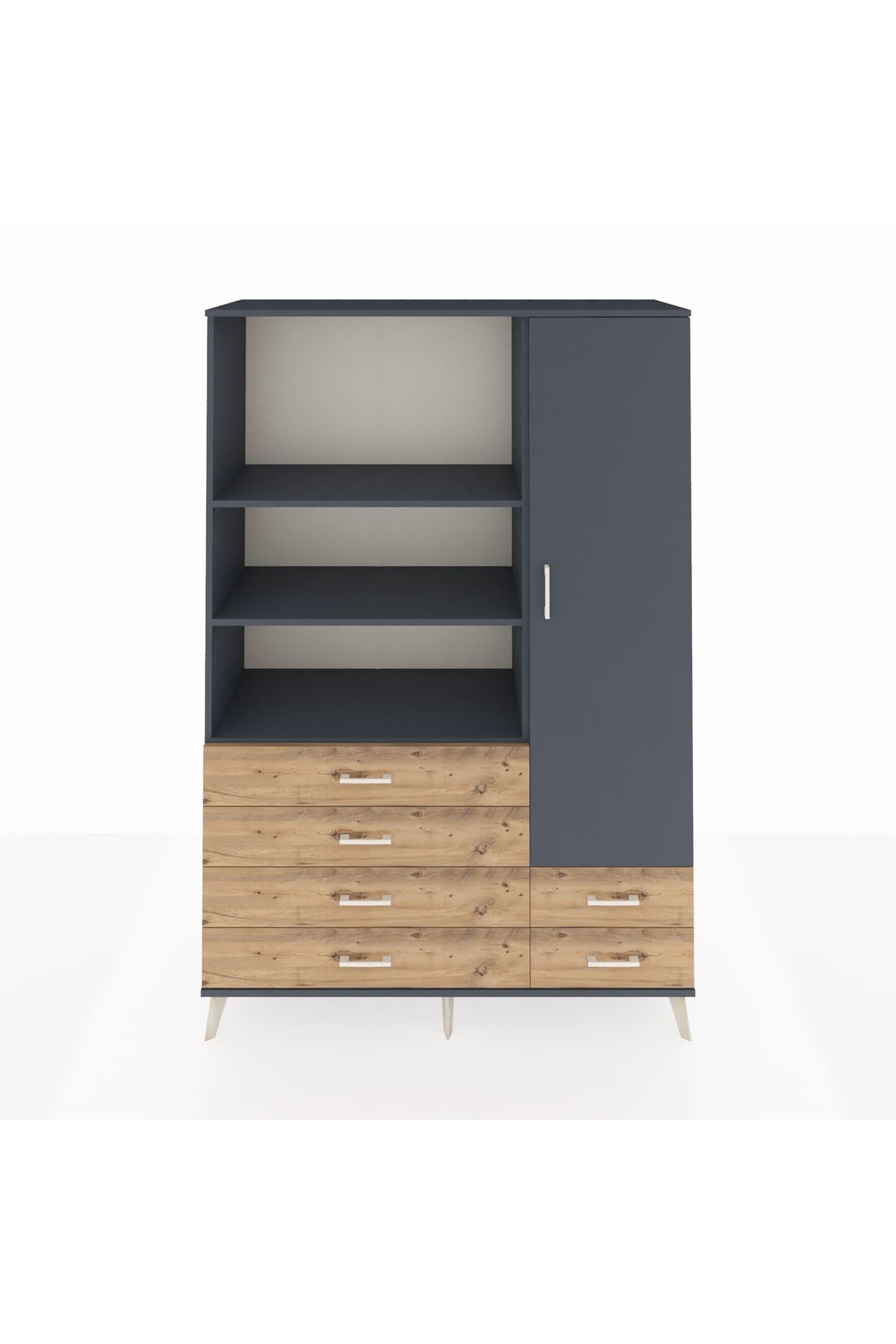 Hyperion Dolap 7 Raflı 6 Çekmeceli Tek Kapaklı  132x44x195 Antrasit-Antrasit/Çam