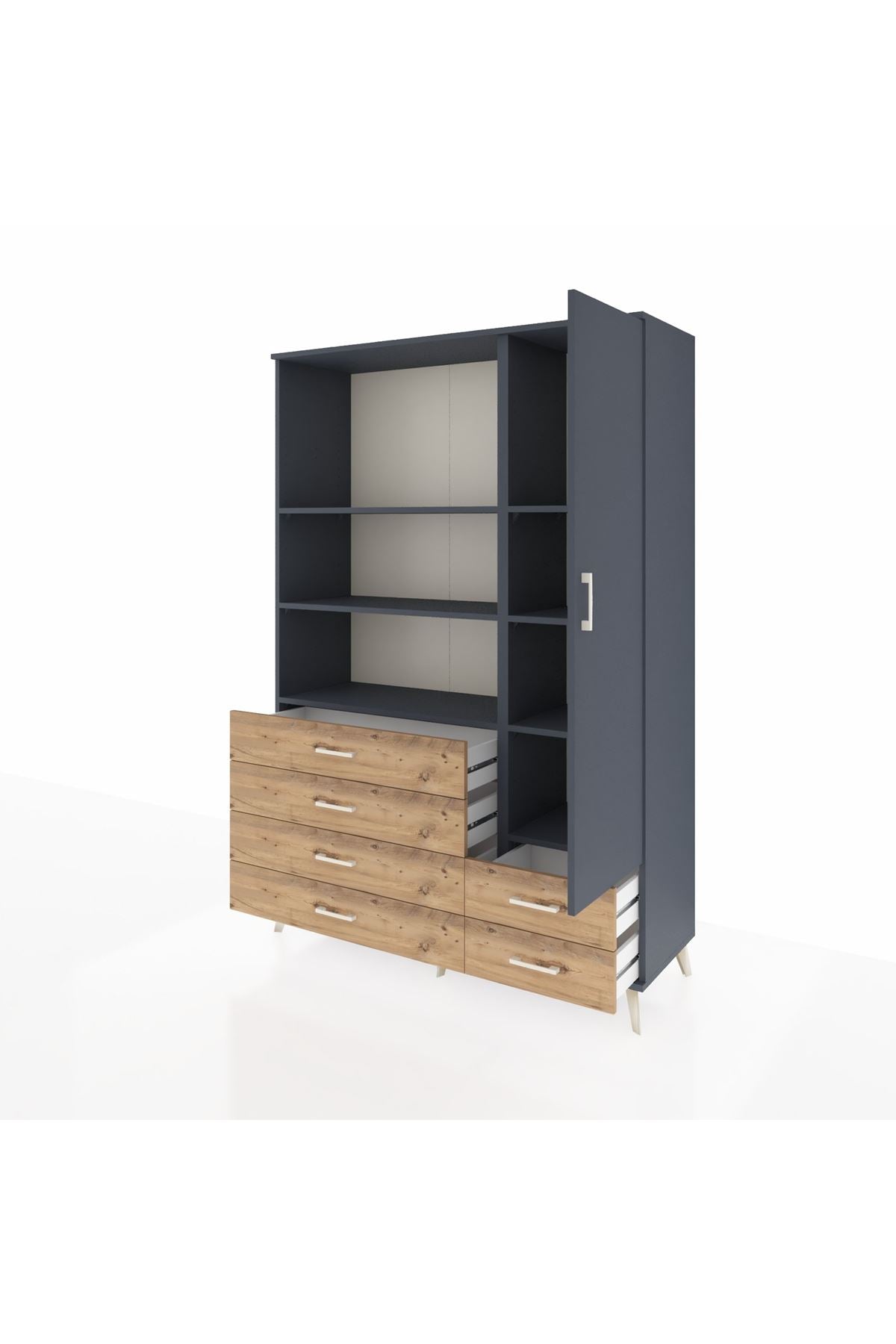 Hyperion Dolap 7 Raflı 6 Çekmeceli Tek Kapaklı  132x44x195 Antrasit-Antrasit/Çam