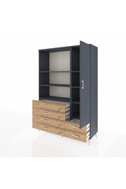 Hyperion Dolap 7 Raflı 6 Çekmeceli Tek Kapaklı  132x44x195 Antrasit-Antrasit/Çam
