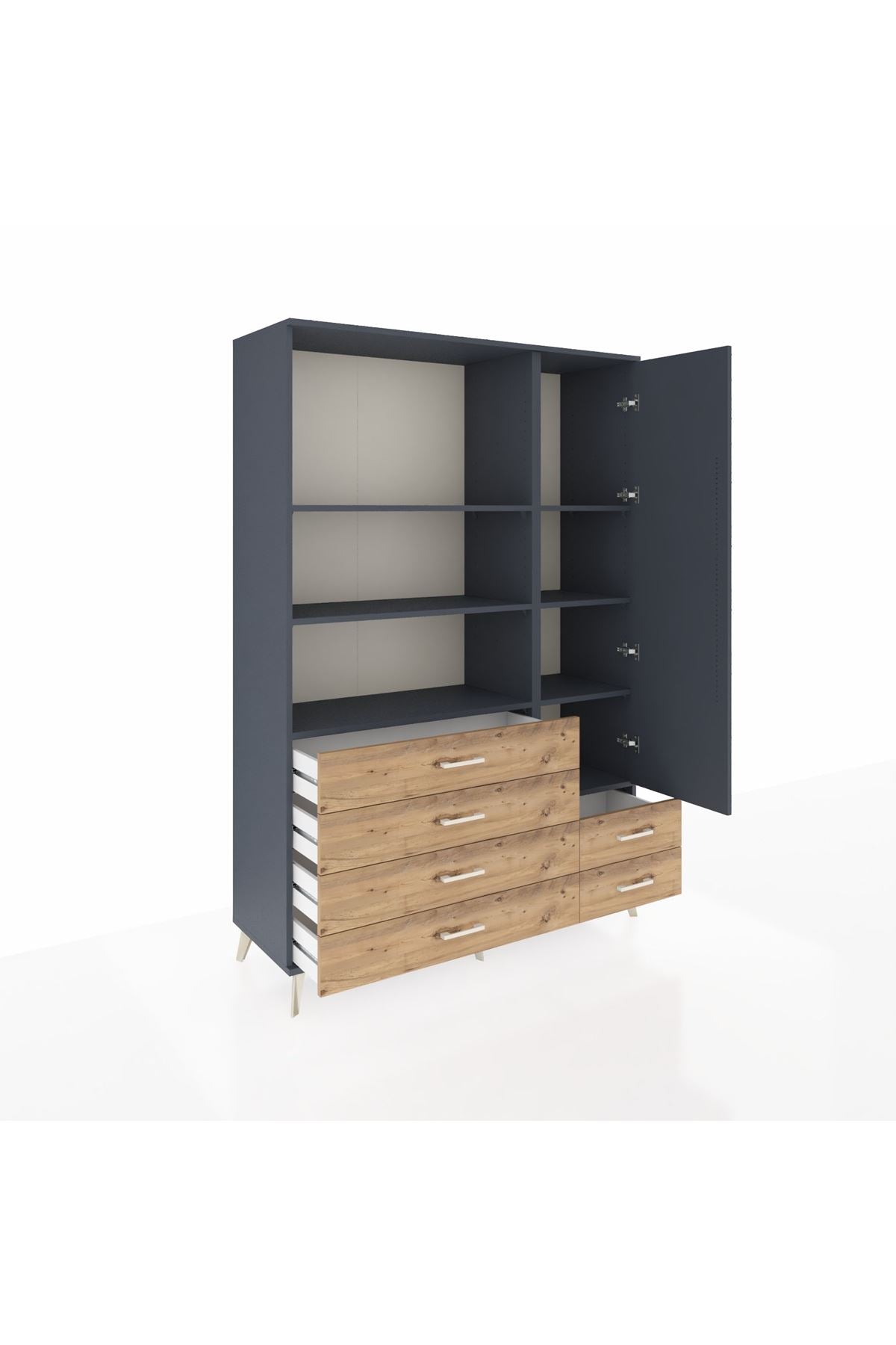 Hyperion Dolap 7 Raflı 6 Çekmeceli Tek Kapaklı  132x44x195 Antrasit-Antrasit/Çam