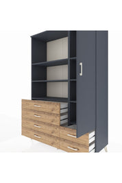 Hyperion Dolap 7 Raflı 6 Çekmeceli Tek Kapaklı  132x44x195 Antrasit-Antrasit/Çam