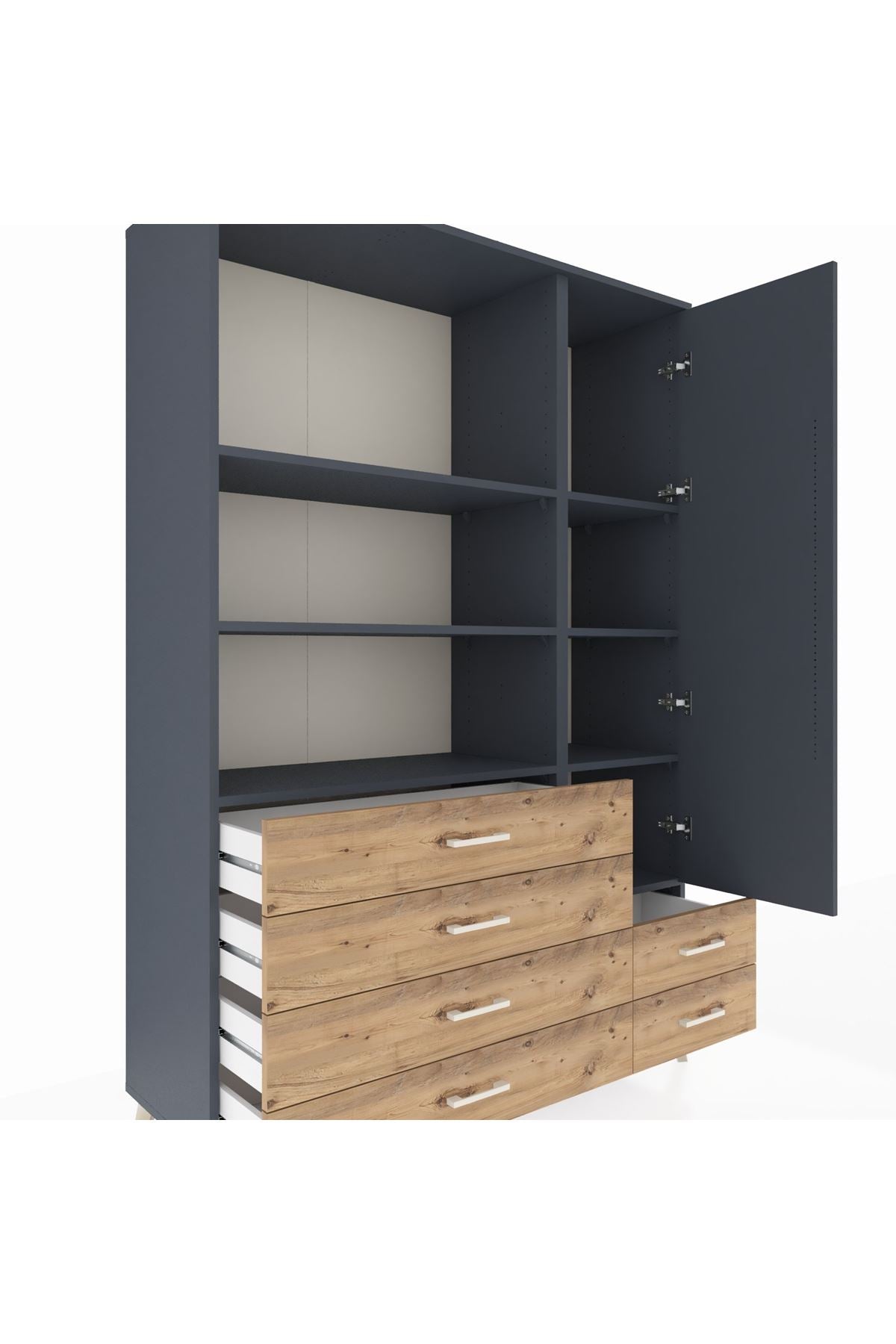 Hyperion Dolap 7 Raflı 6 Çekmeceli Tek Kapaklı  132x44x195 Antrasit-Antrasit/Çam