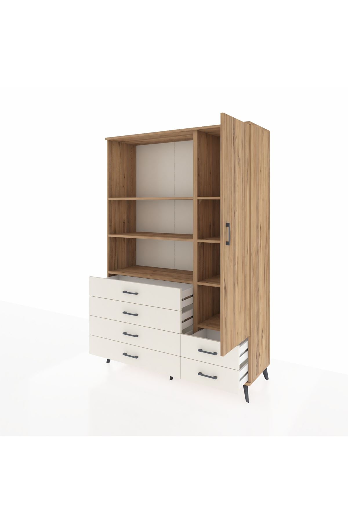 Hyperion Dolap 7 Raflı 6 Çekmeceli Tek Kapaklı  132x44x195 Çam-Çam/Aytaşı