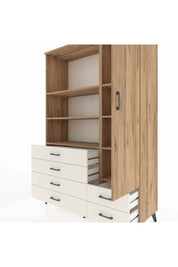 Hyperion Dolap 7 Raflı 6 Çekmeceli Tek Kapaklı  132x44x195 Çam-Çam/Aytaşı