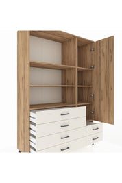 Hyperion Dolap 7 Raflı 6 Çekmeceli Tek Kapaklı  132x44x195 Çam-Çam/Aytaşı