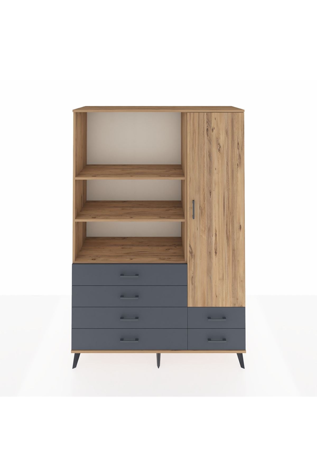 Hyperion Dolap 7 Raflı 6 Çekmeceli Tek Kapaklı  132x44x195 Çam-Çam/Antrasit