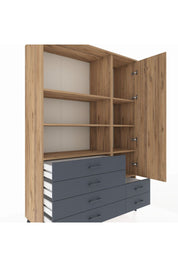 Hyperion Dolap 7 Raflı 6 Çekmeceli Tek Kapaklı  132x44x195 Çam-Çam/Antrasit