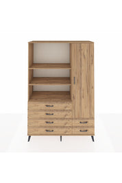 Hyperion Dolap 7 Raflı 6 Çekmeceli Tek Kapaklı  132x44x195 Çam-Çam/Çam