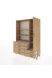 Hyperion Dolap 7 Raflı 6 Çekmeceli Tek Kapaklı  132x44x195 Çam-Çam/Çam