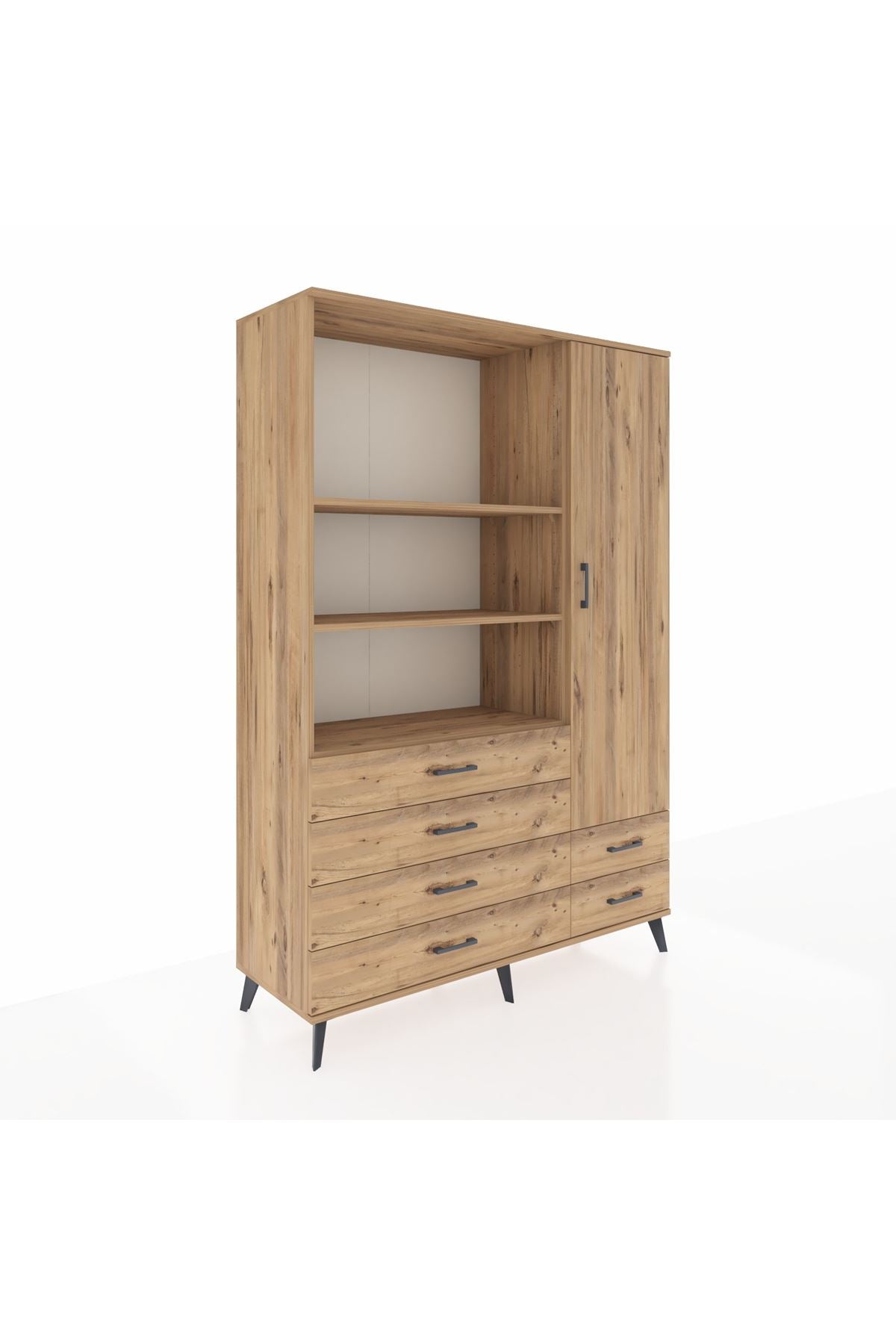 Hyperion Dolap 7 Raflı 6 Çekmeceli Tek Kapaklı  132x44x195 Çam-Çam/Çam