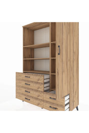 Hyperion Dolap 7 Raflı 6 Çekmeceli Tek Kapaklı  132x44x195 Çam-Çam/Çam