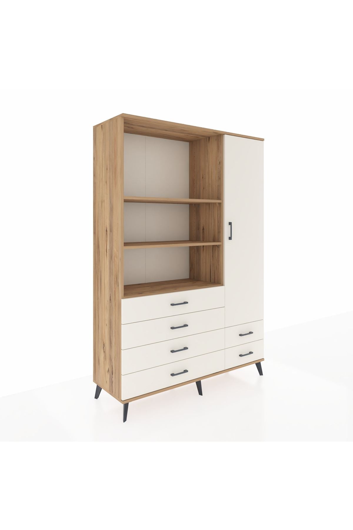 Hyperion Dolap 7 Raflı 6 Çekmeceli Tek Kapaklı  132x44x195 Çam-Aytaşı/Aytaşı