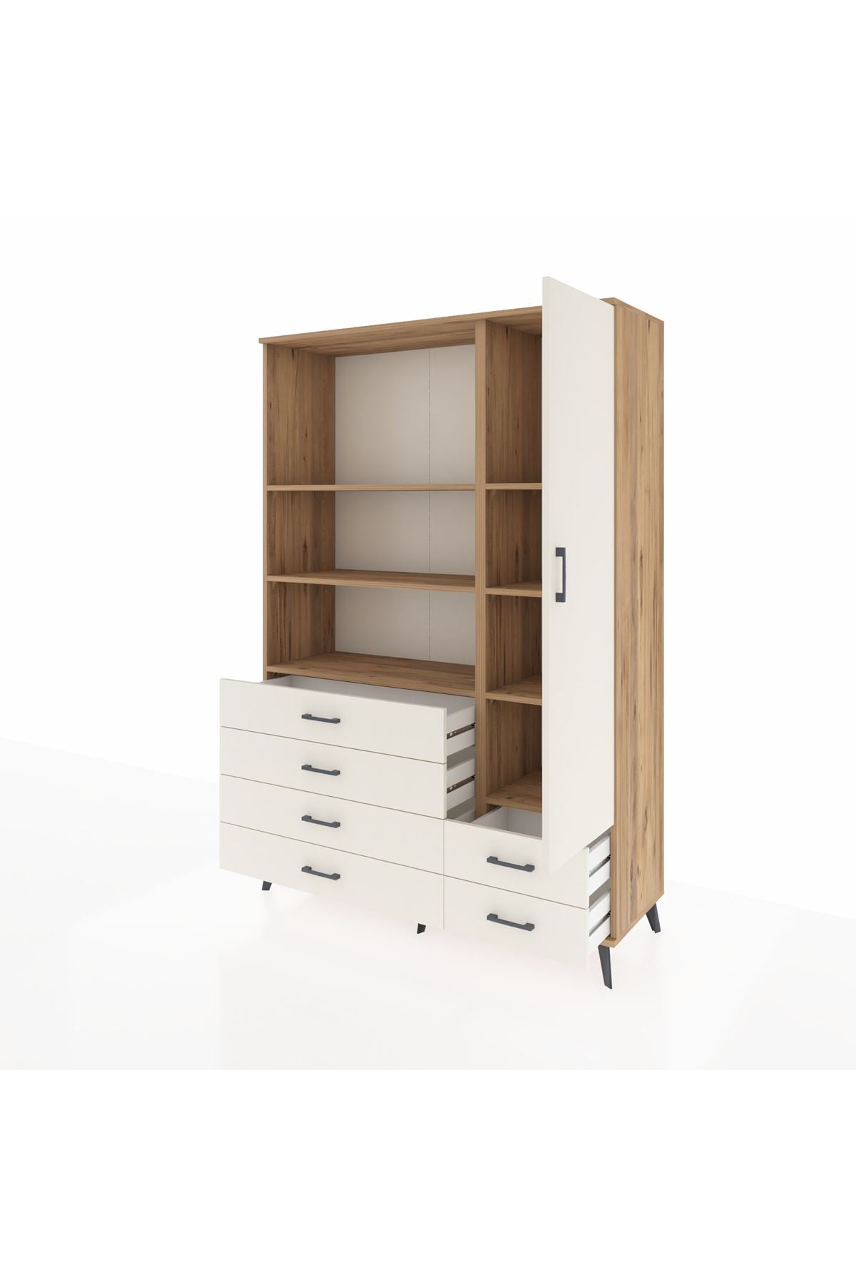 Hyperion Dolap 7 Raflı 6 Çekmeceli Tek Kapaklı  132x44x195 Çam-Aytaşı/Aytaşı