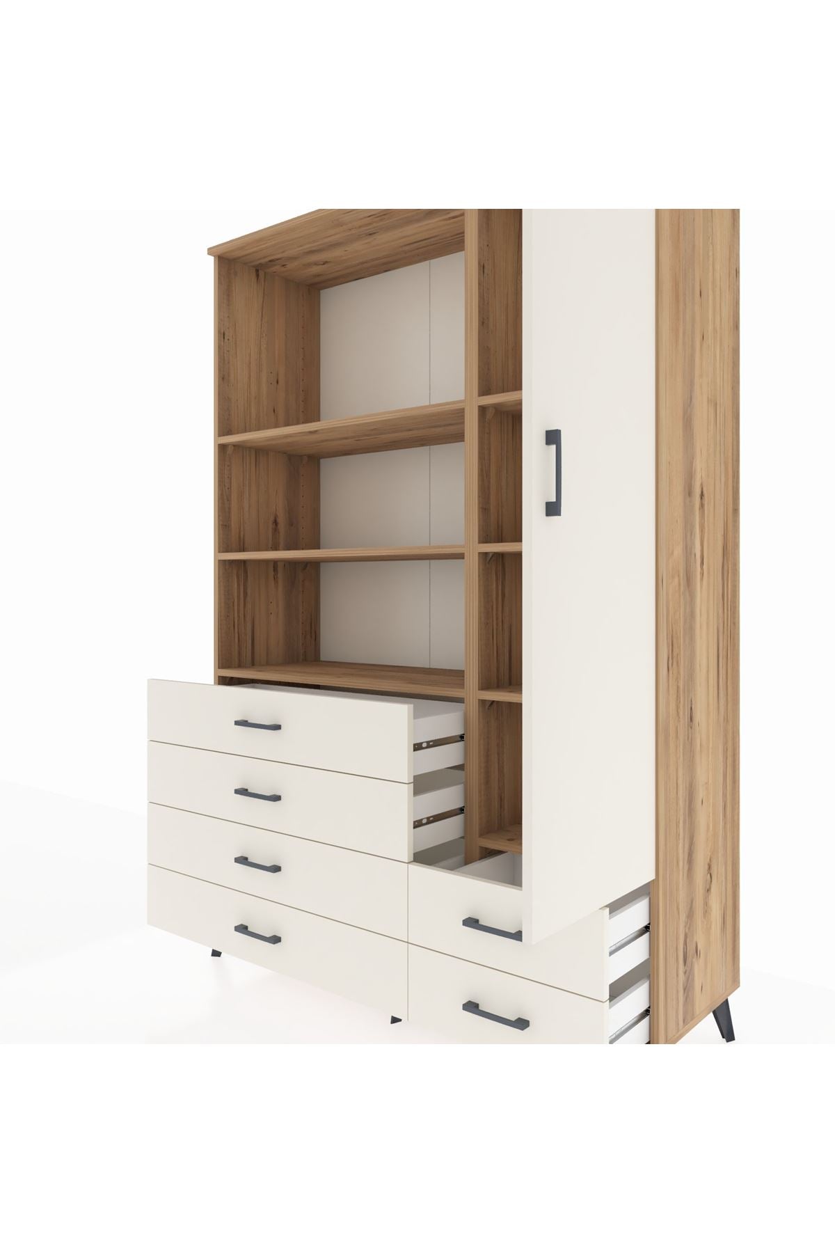 Hyperion Dolap 7 Raflı 6 Çekmeceli Tek Kapaklı  132x44x195 Çam-Aytaşı/Aytaşı