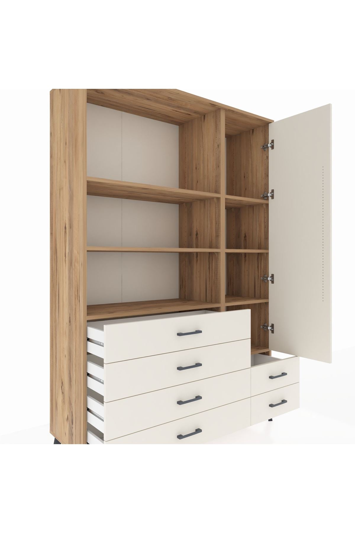 Hyperion Dolap 7 Raflı 6 Çekmeceli Tek Kapaklı  132x44x195 Çam-Aytaşı/Aytaşı