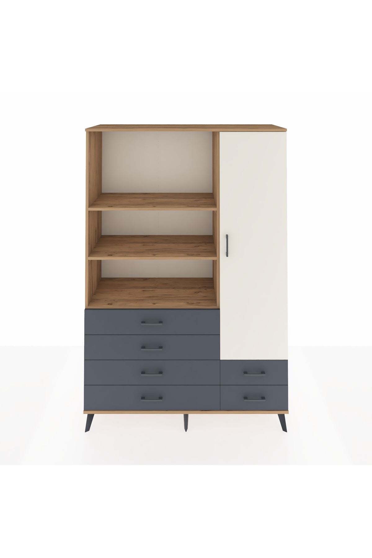 Hyperion Dolap 7 Raflı 6 Çekmeceli Tek Kapaklı  132x44x195 Çam-Aytaşı/Antrasit