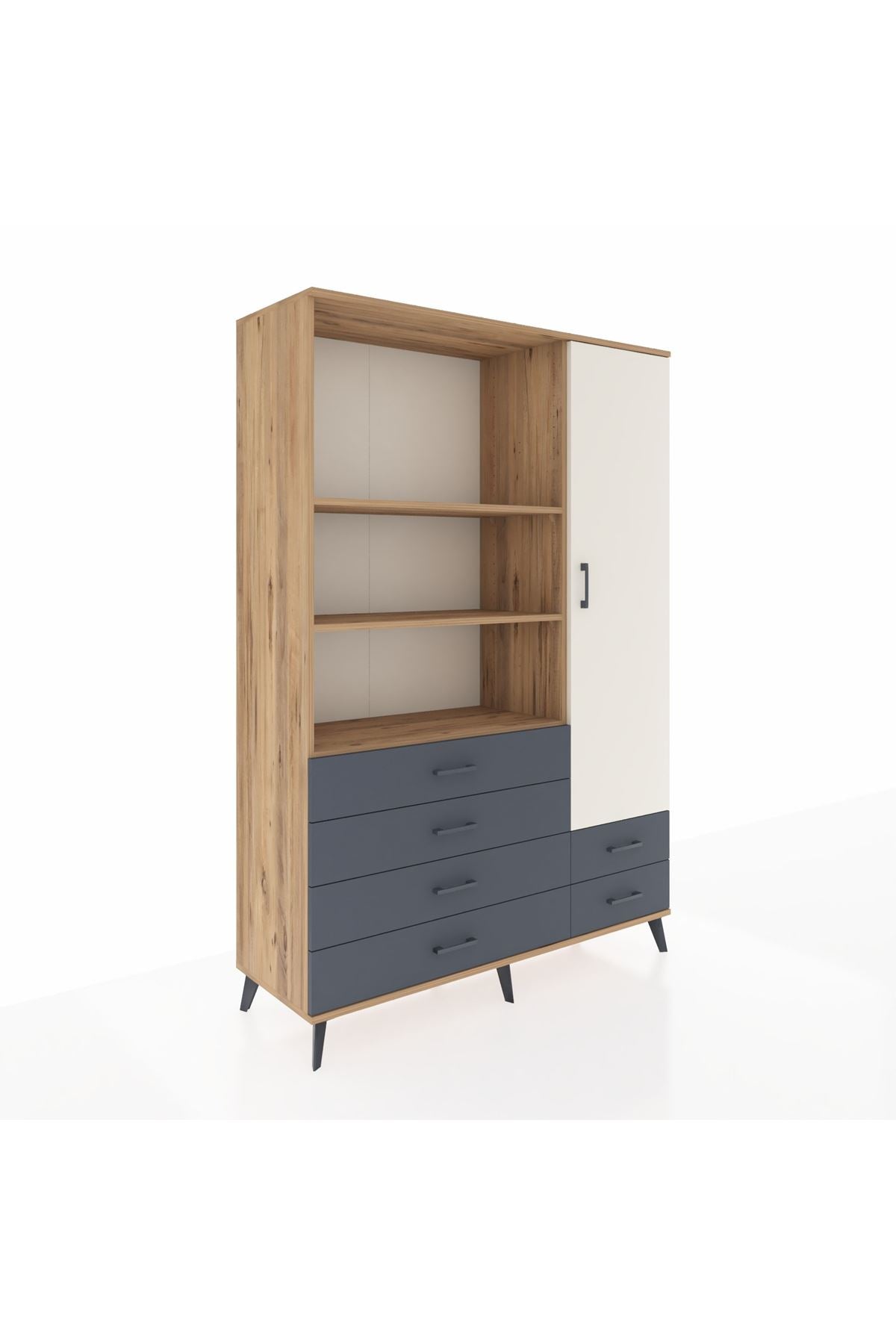 Hyperion Dolap 7 Raflı 6 Çekmeceli Tek Kapaklı  132x44x195 Çam-Aytaşı/Antrasit