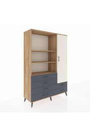 Hyperion Dolap 7 Raflı 6 Çekmeceli Tek Kapaklı  132x44x195 Çam-Aytaşı/Antrasit