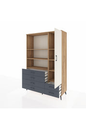Hyperion Dolap 7 Raflı 6 Çekmeceli Tek Kapaklı  132x44x195 Çam-Aytaşı/Antrasit