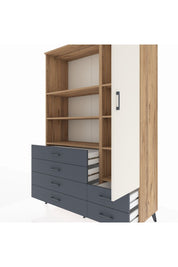 Hyperion Dolap 7 Raflı 6 Çekmeceli Tek Kapaklı  132x44x195 Çam-Aytaşı/Antrasit