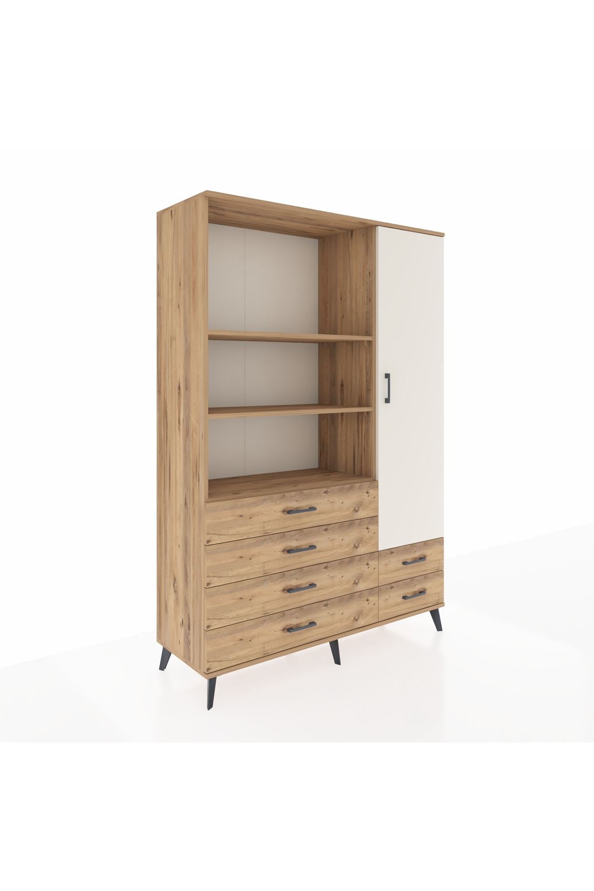 Hyperion Dolap 7 Raflı 6 Çekmeceli Tek Kapaklı  132x44x195 Çam-Aytaşı/Çam