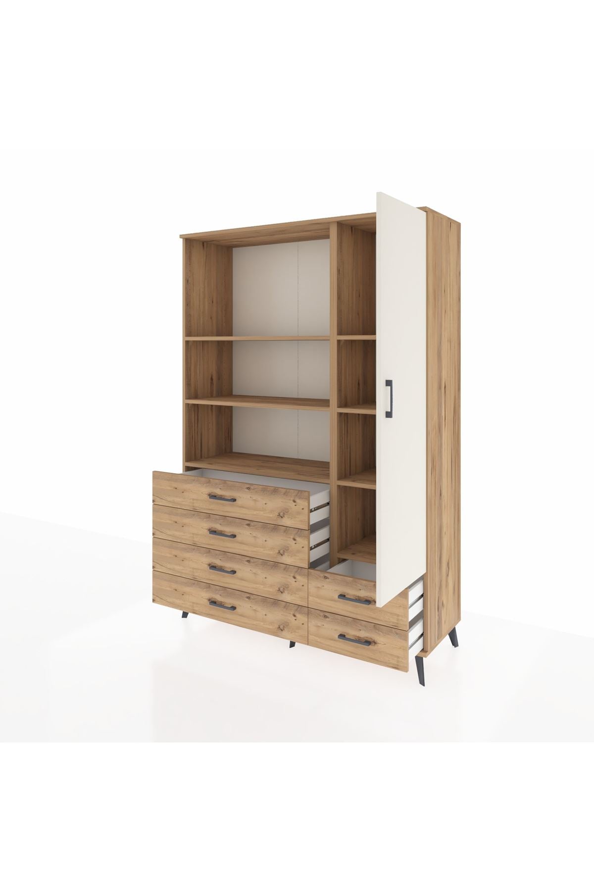 Hyperion Dolap 7 Raflı 6 Çekmeceli Tek Kapaklı  132x44x195 Çam-Aytaşı/Çam