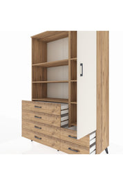 Hyperion Dolap 7 Raflı 6 Çekmeceli Tek Kapaklı  132x44x195 Çam-Aytaşı/Çam