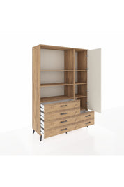 Hyperion Dolap 7 Raflı 6 Çekmeceli Tek Kapaklı  132x44x195 Çam-Aytaşı/Çam