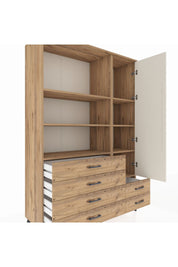 Hyperion Dolap 7 Raflı 6 Çekmeceli Tek Kapaklı  132x44x195 Çam-Aytaşı/Çam