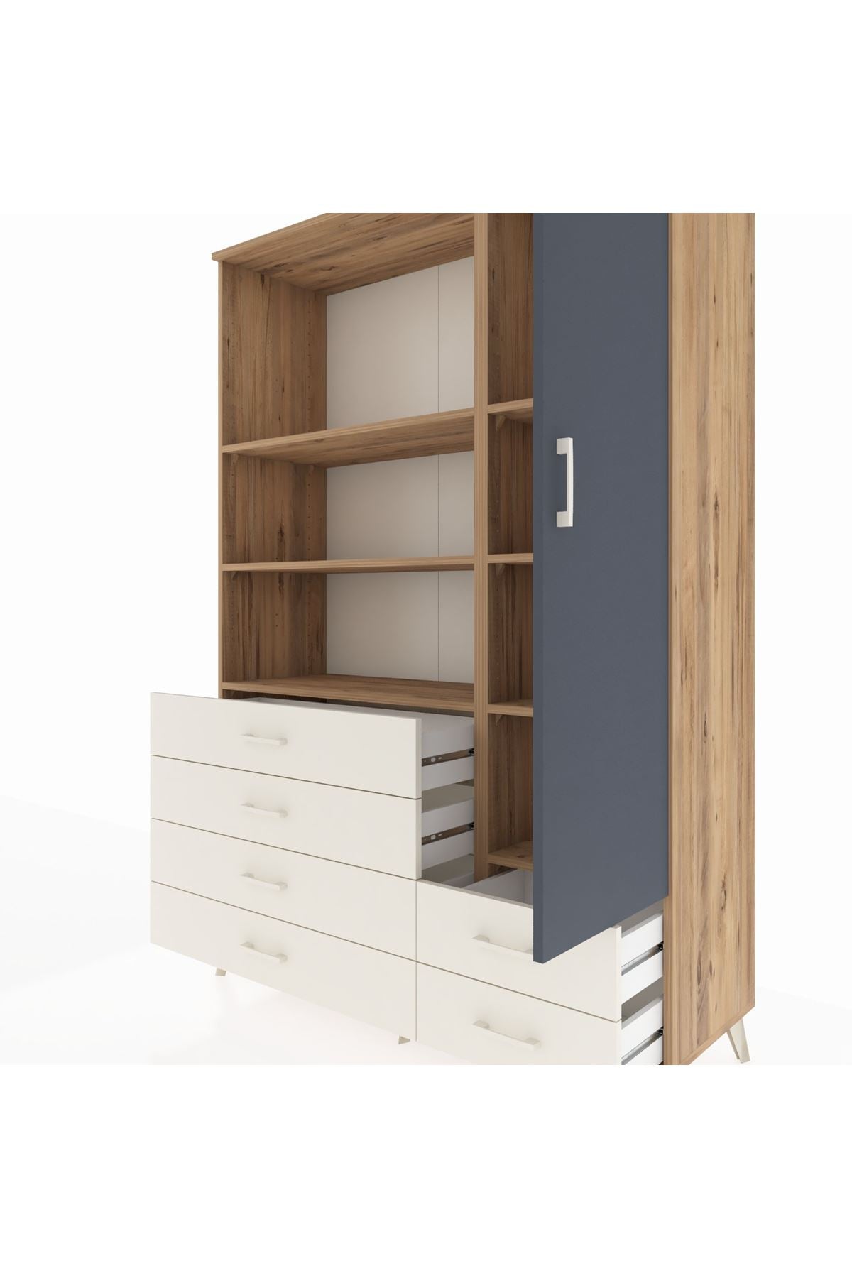 Hyperion Dolap 7 Raflı 6 Çekmeceli Tek Kapaklı  132x44x195 Çam-Antrasit/Aytaşı