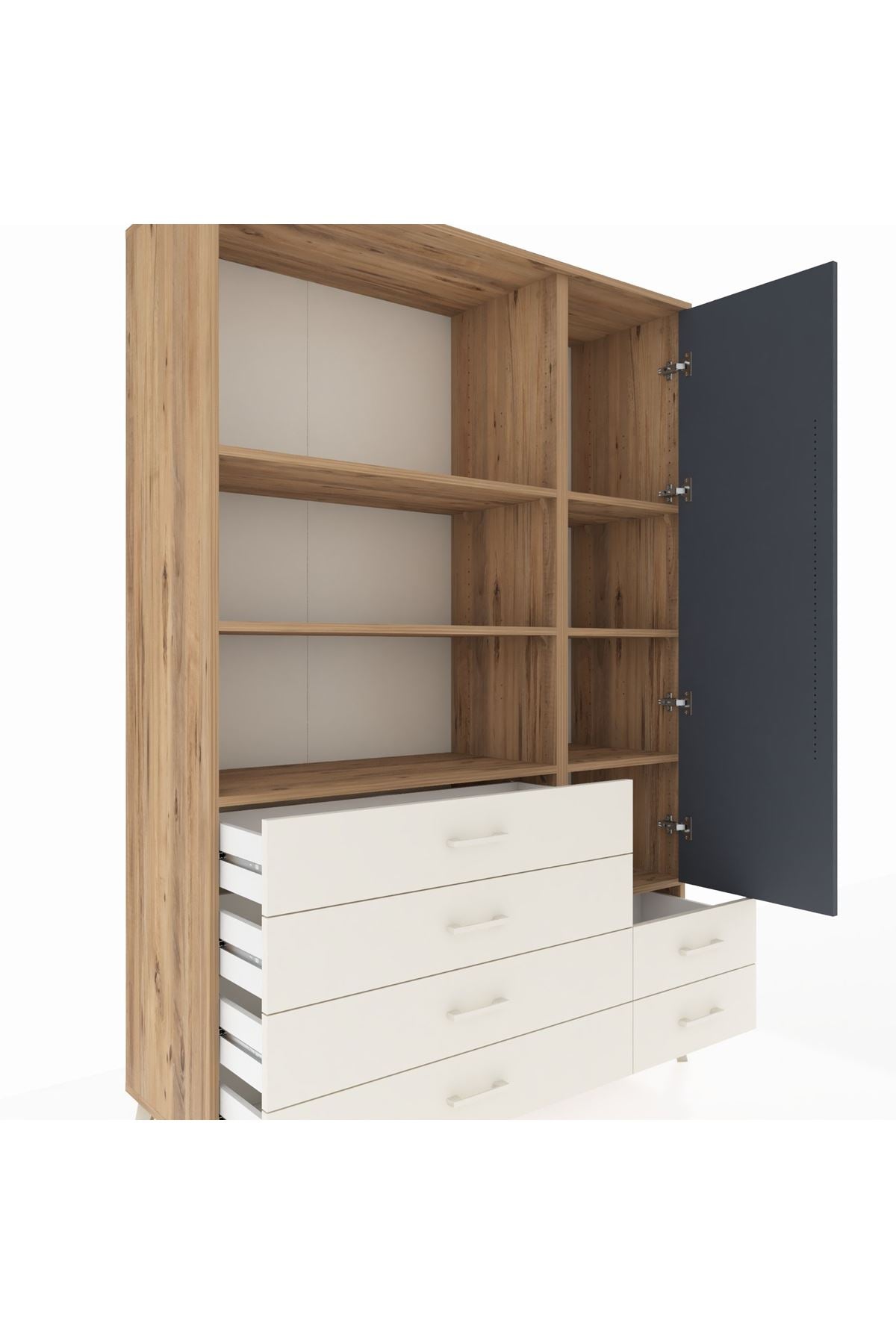 Hyperion Dolap 7 Raflı 6 Çekmeceli Tek Kapaklı  132x44x195 Çam-Antrasit/Aytaşı