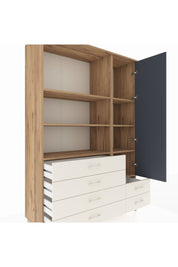 Hyperion Dolap 7 Raflı 6 Çekmeceli Tek Kapaklı  132x44x195 Çam-Antrasit/Aytaşı