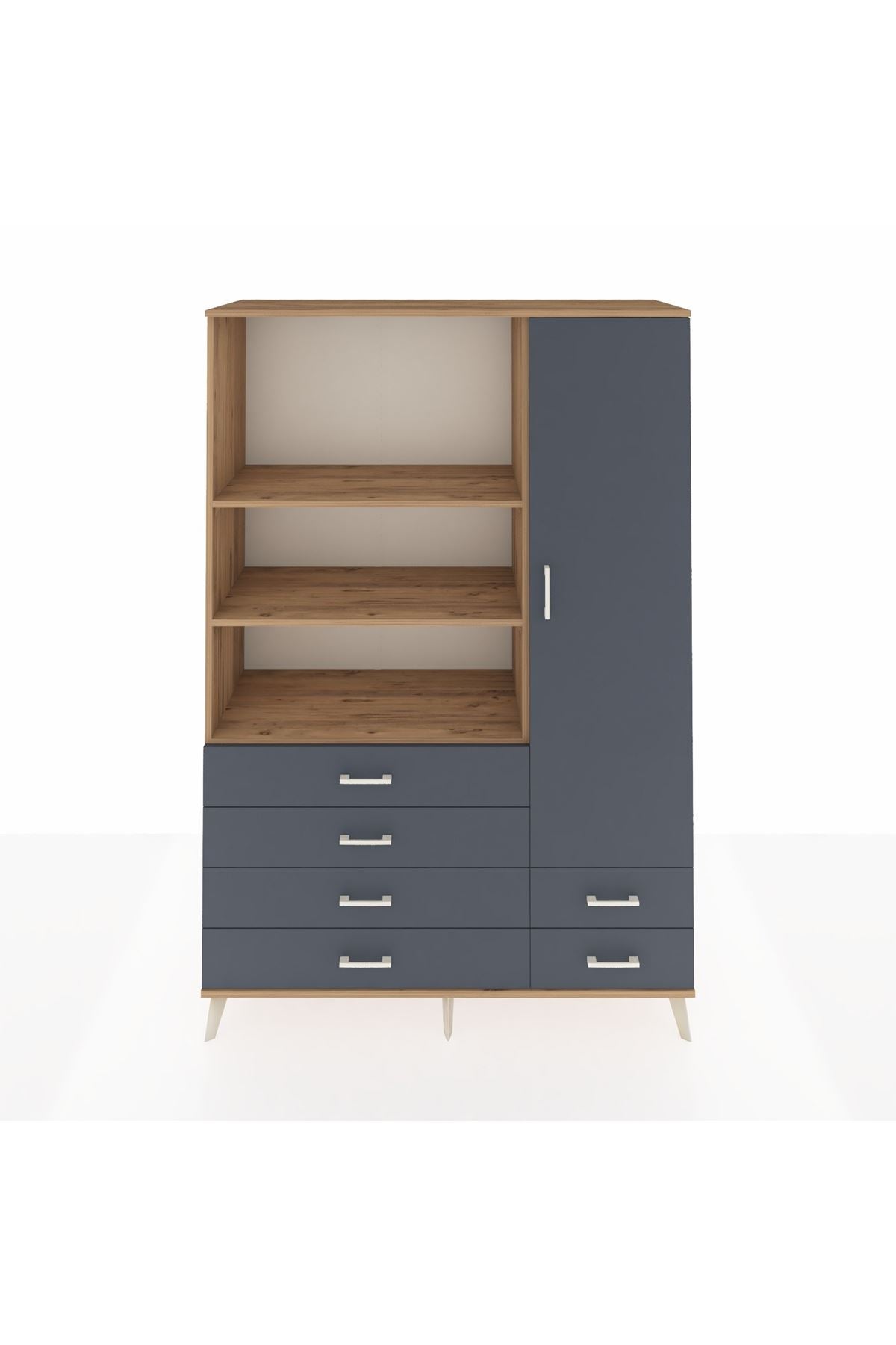 Hyperion Dolap 7 Raflı 6 Çekmeceli Tek Kapaklı  132x44x195 Çam-Antrasit/Antrasit