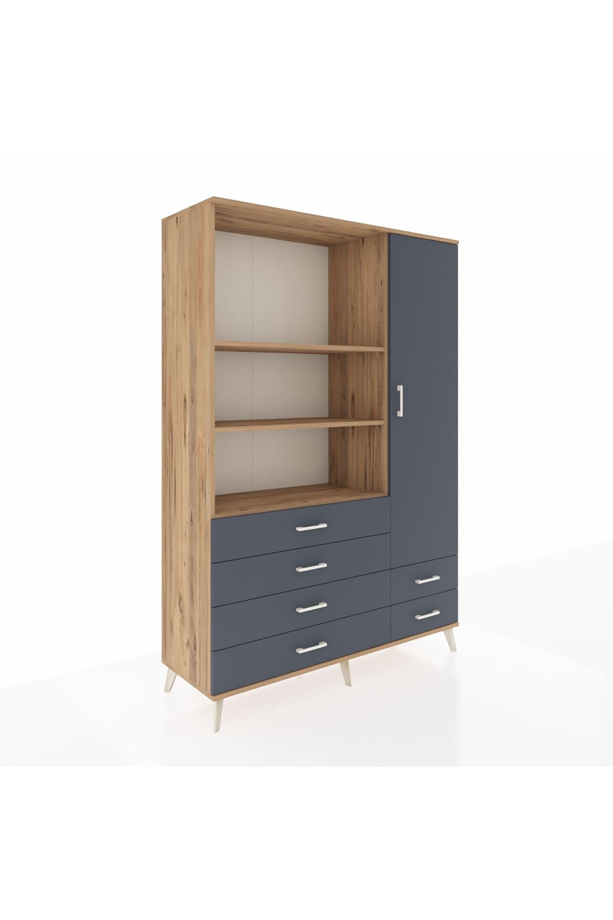 Hyperion Dolap 7 Raflı 6 Çekmeceli Tek Kapaklı  132x44x195 Çam-Antrasit/Antrasit