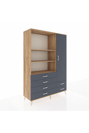 Hyperion Dolap 7 Raflı 6 Çekmeceli Tek Kapaklı  132x44x195 Çam-Antrasit/Antrasit