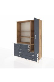 Hyperion Dolap 7 Raflı 6 Çekmeceli Tek Kapaklı  132x44x195 Çam-Antrasit/Antrasit