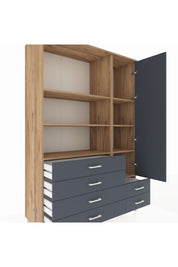 Hyperion Dolap 7 Raflı 6 Çekmeceli Tek Kapaklı  132x44x195 Çam-Antrasit/Antrasit