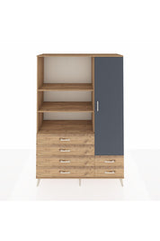 Hyperion Dolap 7 Raflı 6 Çekmeceli Tek Kapaklı  132x44x195 Çam-Antrasit/Çam