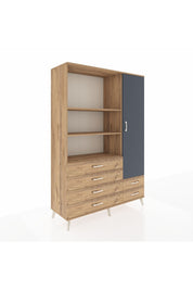 Hyperion Dolap 7 Raflı 6 Çekmeceli Tek Kapaklı  132x44x195 Çam-Antrasit/Çam