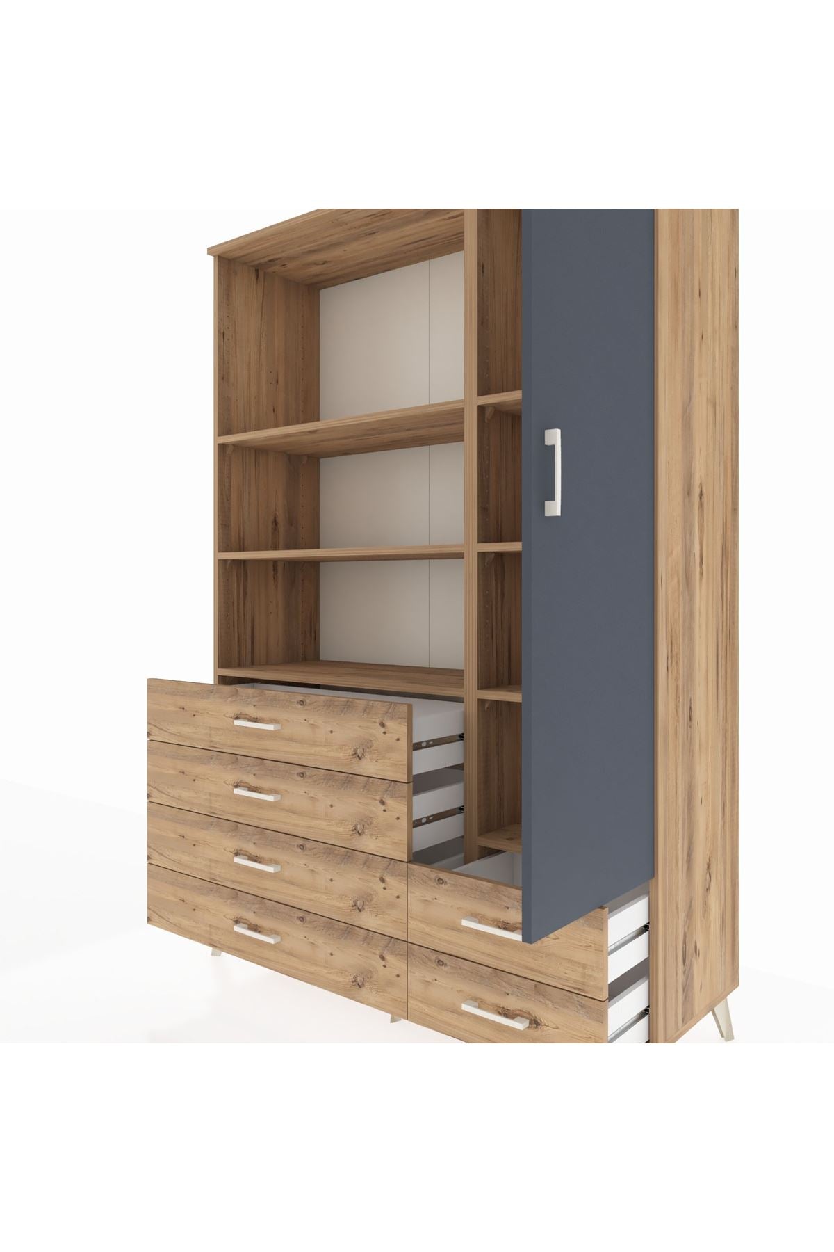 Hyperion Dolap 7 Raflı 6 Çekmeceli Tek Kapaklı  132x44x195 Çam-Antrasit/Çam