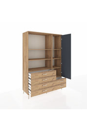 Hyperion Dolap 7 Raflı 6 Çekmeceli Tek Kapaklı  132x44x195 Çam-Antrasit/Çam