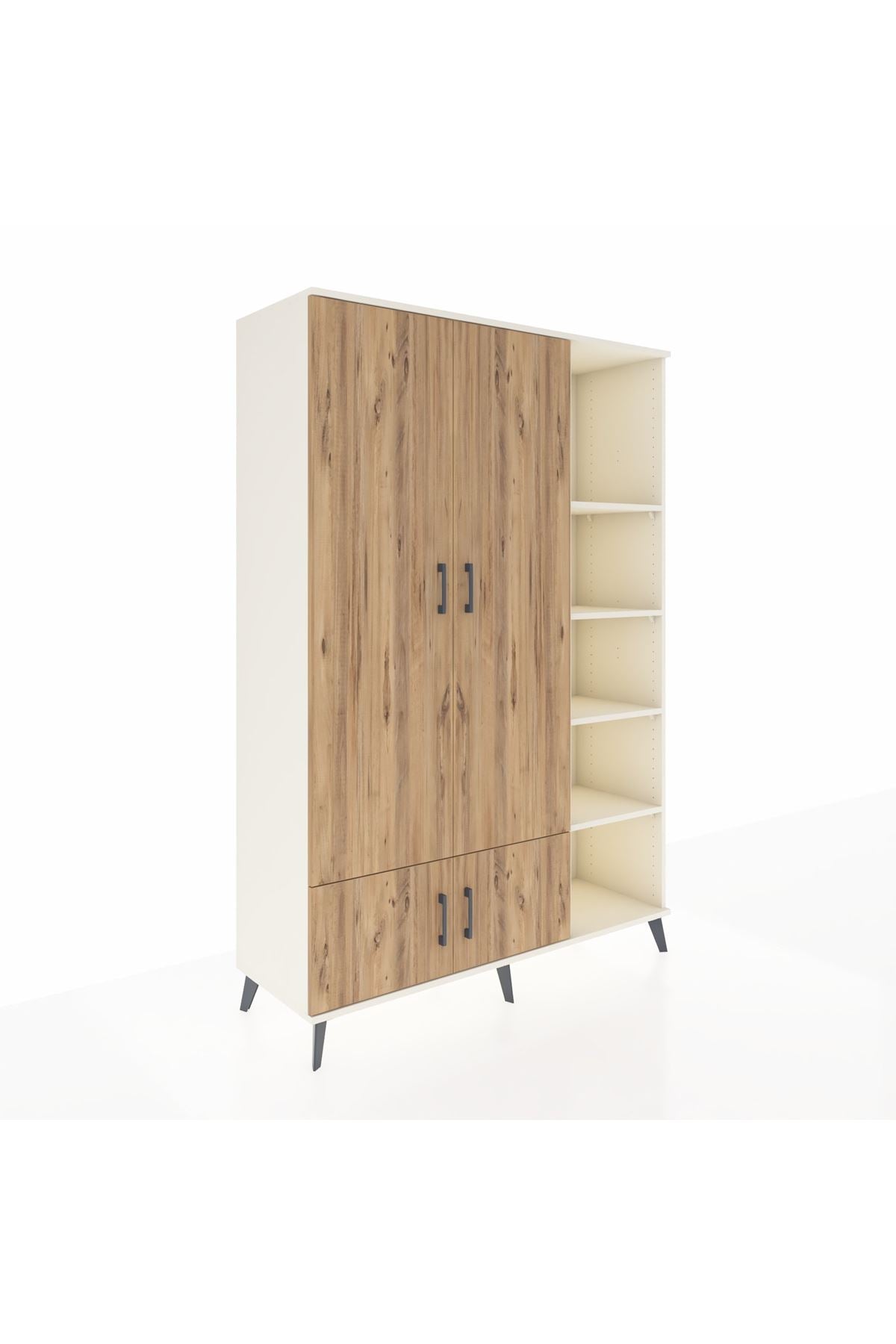 Hyperion Dolap 6 Raflı 4 Kapaklı Tek Askılı 132x44x195 Aytaşı-Çam/Aytaşı