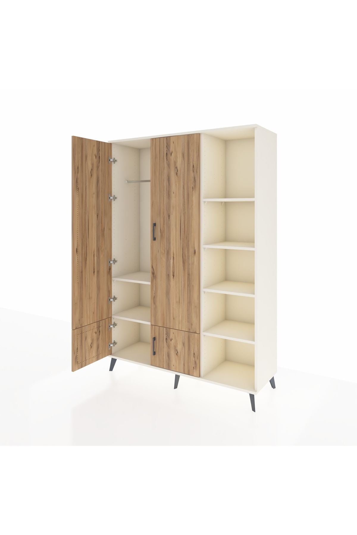 Hyperion Dolap 6 Raflı 4 Kapaklı Tek Askılı 132x44x195 Aytaşı-Çam/Aytaşı